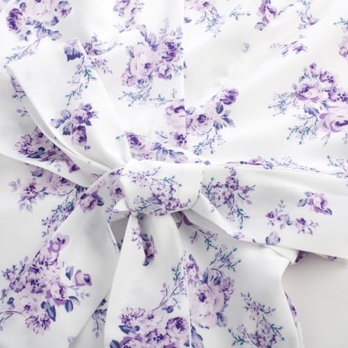 JASAMBAC Women's Boho Wrap Midi V Neck Bridal Shower Dress Floral Flowy Maxi Casual Dress Engagement Floral Purple M - Image 5