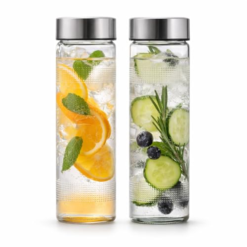 CROCO JAR Wide Mouth Glass Water Bottle 750ml - Leak-Proof Airtight Double Layer Stainless Steel Lid, Durable Reusable Bottle For Water, Smoothies, Juices | Set of 2 - Image 1