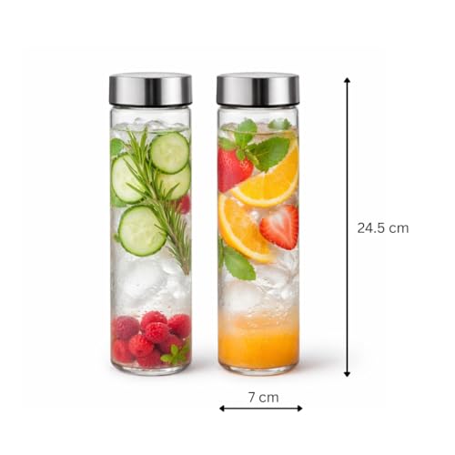 CROCO JAR Wide Mouth Glass Water Bottle 750ml - Leak-Proof Airtight Double Layer Stainless Steel Lid, Durable Reusable Bottle For Water, Smoothies, Juices | Set of 2 - Image 3