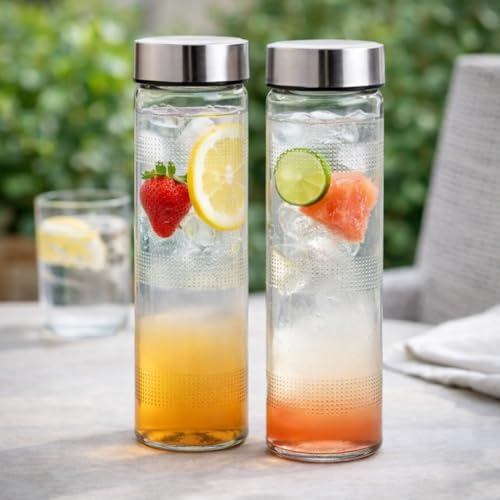 CROCO JAR Wide Mouth Glass Water Bottle 750ml - Leak-Proof Airtight Double Layer Stainless Steel Lid, Durable Reusable Bottle For Water, Smoothies, Juices | Set of 2 - Image 4