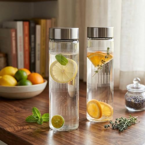 CROCO JAR Wide Mouth Glass Water Bottle 750ml - Leak-Proof Airtight Double Layer Stainless Steel Lid, Durable Reusable Bottle For Water, Smoothies, Juices | Set of 2 - Image 2