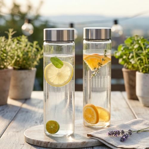 CROCO JAR Wide Mouth Glass Water Bottle 750ml - Leak-Proof Airtight Double Layer Stainless Steel Lid, Durable Reusable Bottle For Water, Smoothies, Juices | Set of 2 - Image 5