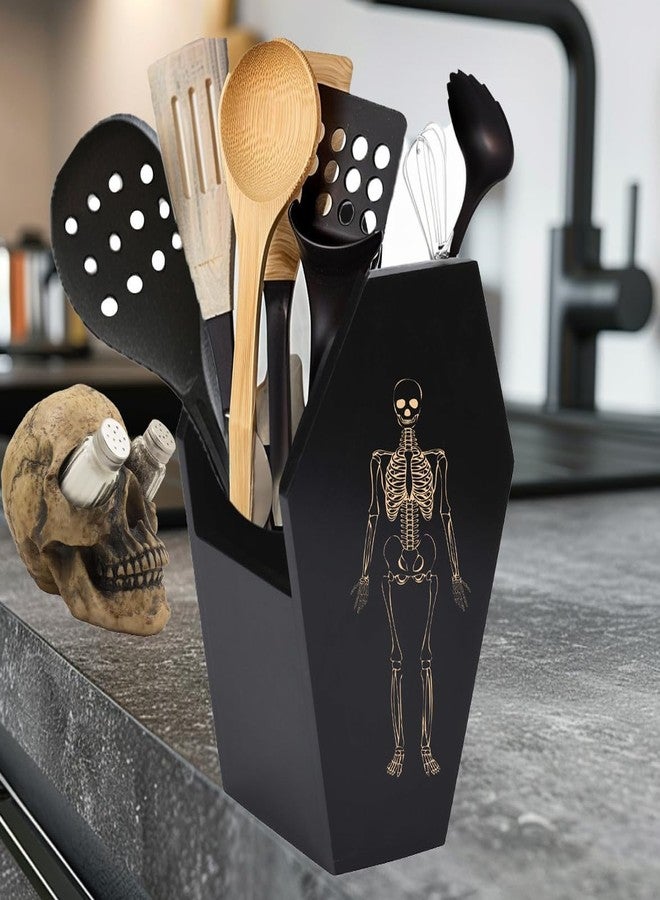 TOSOENPHY Coffin Utensil Holder - Spooky Gothic Kitchen Decor for Utensils Spoons/Spatulas, Goth Horror Storage Holder for Art Studio Painting Brush Holder, Deep and Sturdy - Image 4