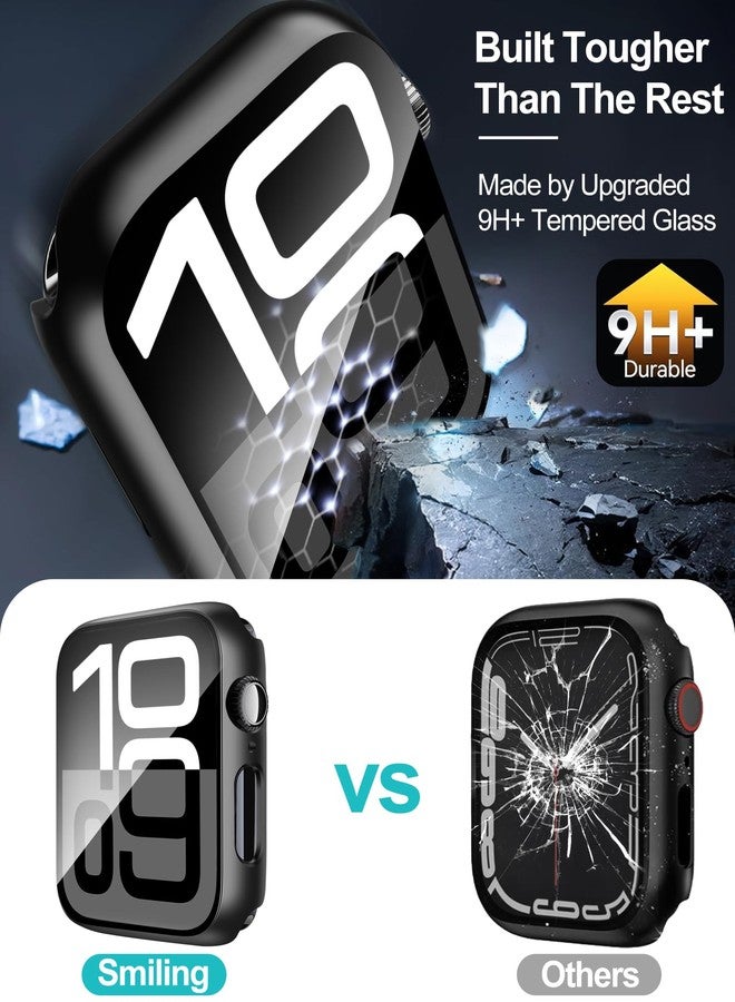 Smiling 2 Pack Case Compatible with Apple Watch Series 11 (2025)/ Series 10 42mm Tempered Glass Screen Protector, Hard PC Case Scratch-Resistant Generic Protective Cover - Black - Image 3