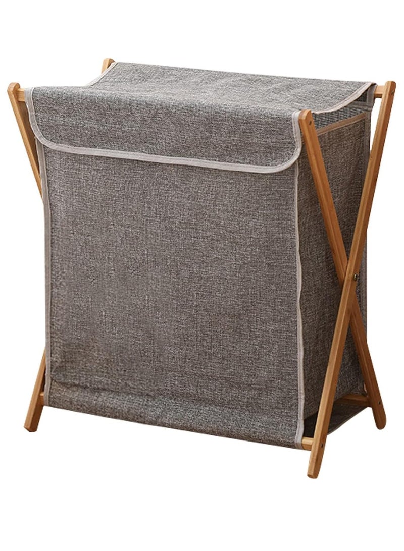 Bamboo Laundry Basket Folding Clothes Basket Clothes Basket Bucket, Storage Basket Dirty Clothes Basket with Removable Lining Bag Bathroom Laundry Organizer (with Lid Grey) - Image 1