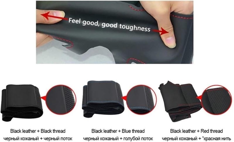 Wivplex Soft Hand-Stitched Black Leather Steering Wheel Cover - Image 4