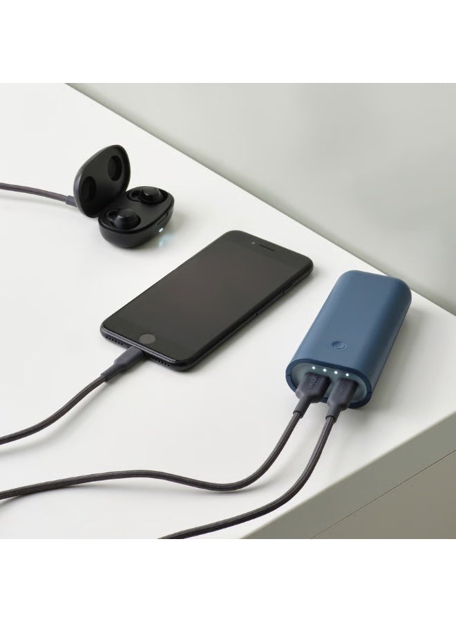 IKEA (IKEA) بطارية محمولة من ايكيا VARMFRONT بسعة 5,200 مللي أمبير | شاحن متنقل سريع الشحن بمنفذ USB-C ومنفذ USB-A | باور بنك خارجي للأيفون والأندرويد والأجهزة اللوحية | تصميم أزرق أنيق وخفيف مع حماية ذكية - Image 2