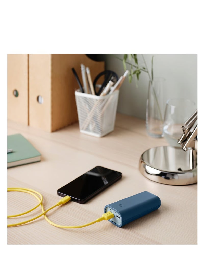 IKEA (IKEA) بطارية محمولة من ايكيا VARMFRONT بسعة 5,200 مللي أمبير | شاحن متنقل سريع الشحن بمنفذ USB-C ومنفذ USB-A | باور بنك خارجي للأيفون والأندرويد والأجهزة اللوحية | تصميم أزرق أنيق وخفيف مع حماية ذكية - Image 3