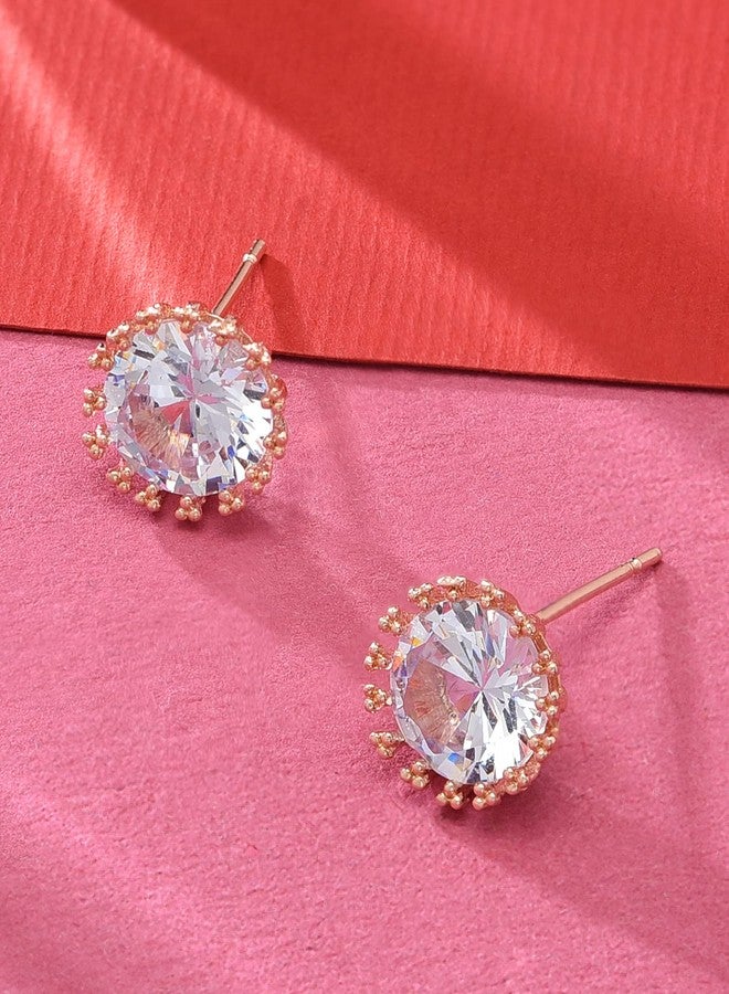Ami Rose Gold Contemporary Dazzling Cubic Zirconia Stud Earring For Women-ZPFK19986 - Image 2