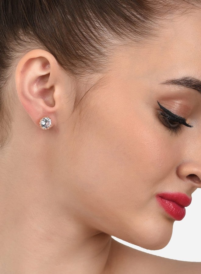 Ami Rose Gold Contemporary Dazzling Cubic Zirconia Stud Earring For Women-ZPFK19986 - Image 3