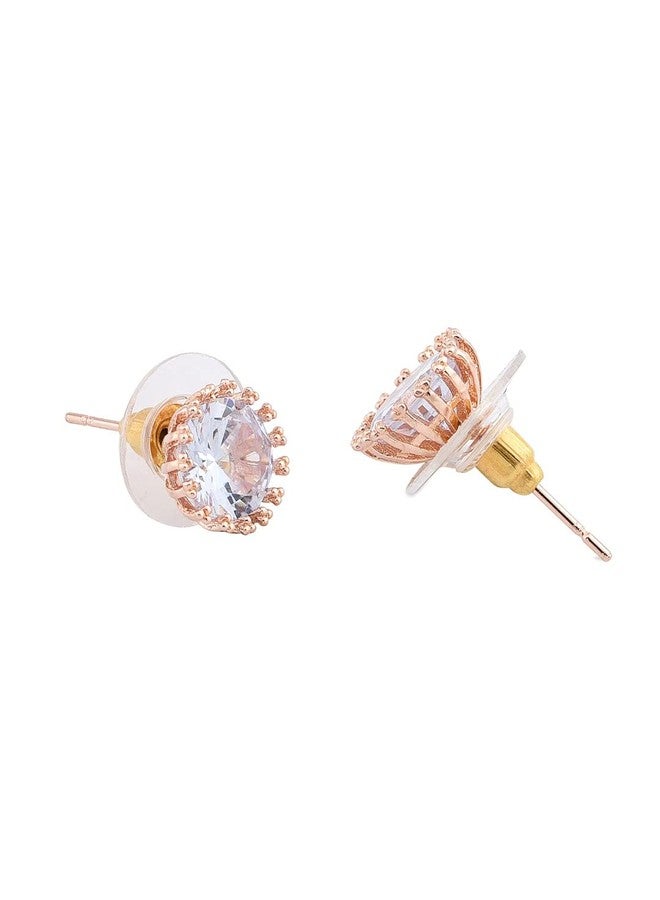 Ami Rose Gold Contemporary Dazzling Cubic Zirconia Stud Earring For Women-ZPFK19986 - Image 4