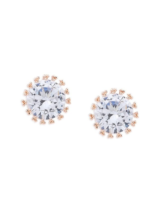 Ami Rose Gold Contemporary Dazzling Cubic Zirconia Stud Earring For Women-ZPFK19986 - Image 1
