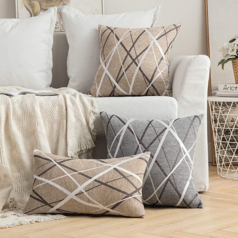 MIULEE Pack of 2 Decorative Throw Pillow Covers Woven Textured Chenille Cozy Modern Concise Soft Light Tan Square Cushion Shams for Bedroom Sofa Car 16 x 16 Inch - Image 5