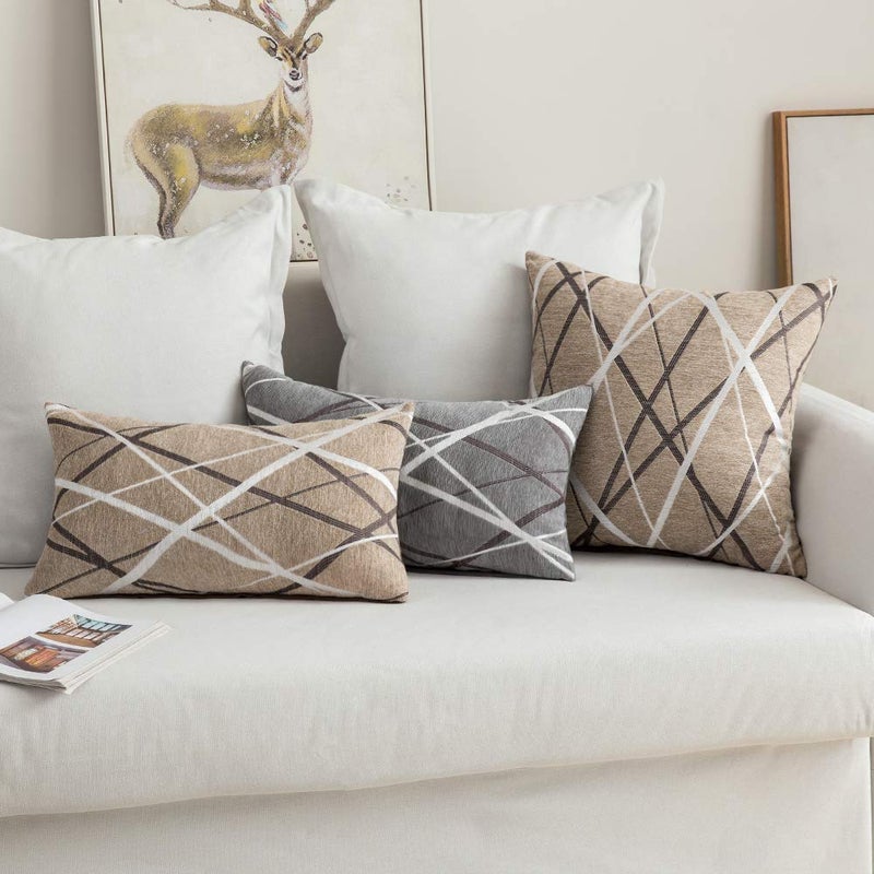 MIULEE Pack of 2 Decorative Throw Pillow Covers Woven Textured Chenille Cozy Modern Concise Soft Light Tan Square Cushion Shams for Bedroom Sofa Car 16 x 16 Inch - Image 3