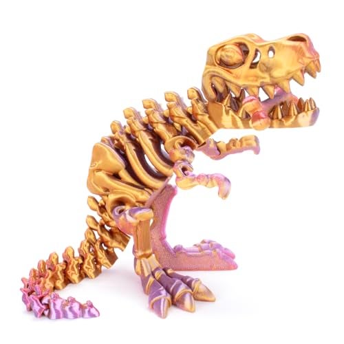 FunisFun 3D Printed Dragon with Articulated Bones for Adult 3D Printed Dinosaur Fidget Toys Decor for Stress Relief RedGoldPurple 1P - Image 1