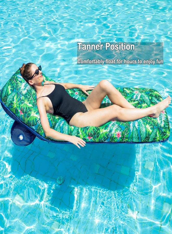 FindUWill Oversize Pool Float Lounger - Fabric Pool Float with Cup Holder, Backrest, Swimming Water Floaties Pool Raft for Adults (Tropical Green) - Image 3