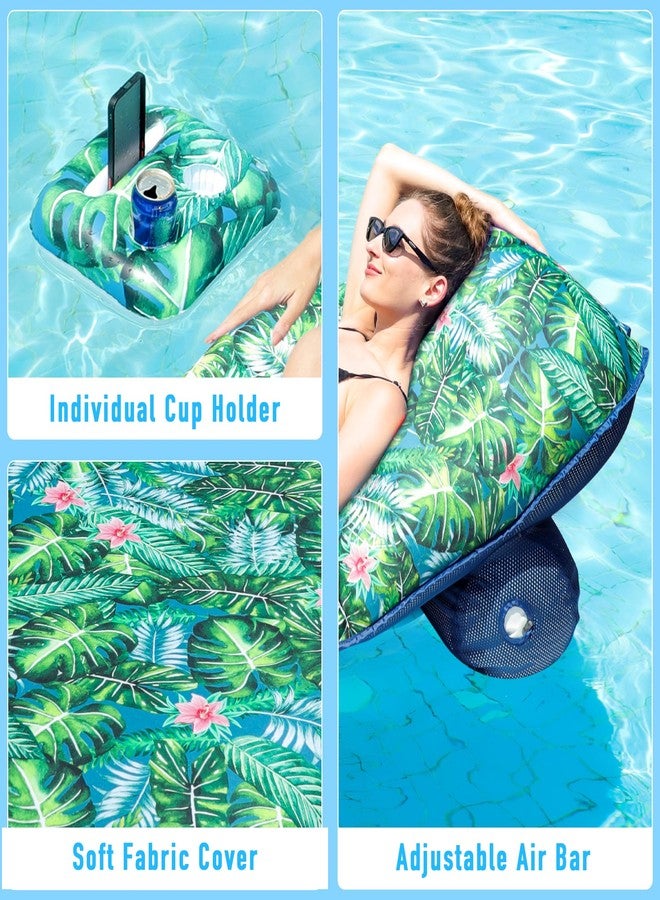FindUWill Oversize Pool Float Lounger - Fabric Pool Float with Cup Holder, Backrest, Swimming Water Floaties Pool Raft for Adults (Tropical Green) - Image 5