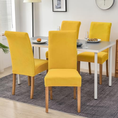 Smiry Velvet Stretch Chair Covers for Dining Room Set of 4, Soft Fit Removable Washable Kitchen Parsons Chair Slipcover Protector, Mustard Yellow - Image 2