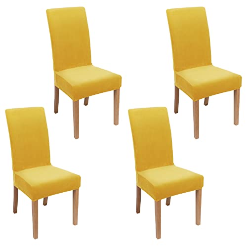 Smiry Velvet Stretch Chair Covers for Dining Room Set of 4, Soft Fit Removable Washable Kitchen Parsons Chair Slipcover Protector, Mustard Yellow - Image 1