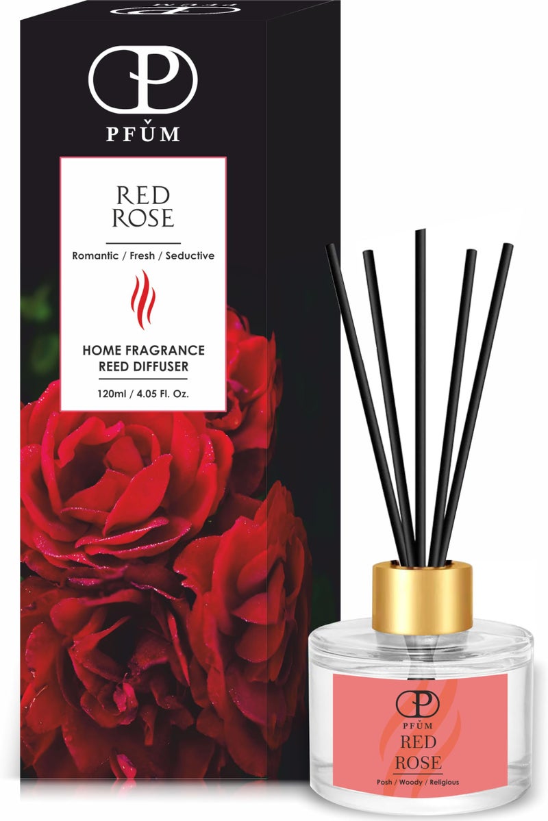 PFUM Red Rose Reed Diffuser Set for Home Fragrance | 120ml with 6 Sticks | Luxury Fragrance Reed Diffuser for Home, Office, Spa, Restaurants & Showrooms - Image 1