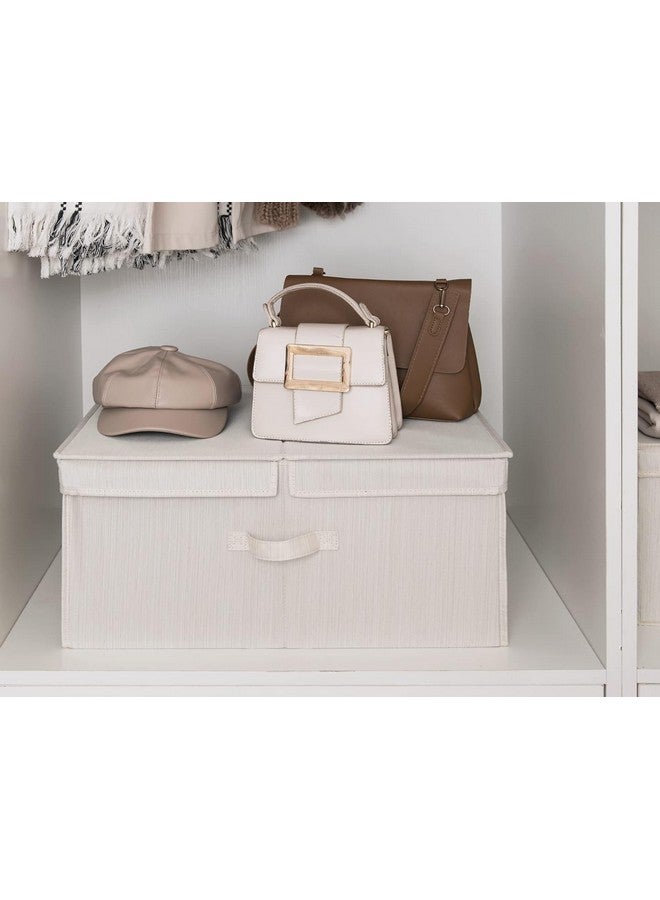 StorageWorks Extra Large Storage Bins with Lids, 55L Decorative Storage Bins with Double-Open Lid and Divider Board, Fabric Bins with Handles, Mixing of Beige, White & Ivory, 2-Pack - Image 4