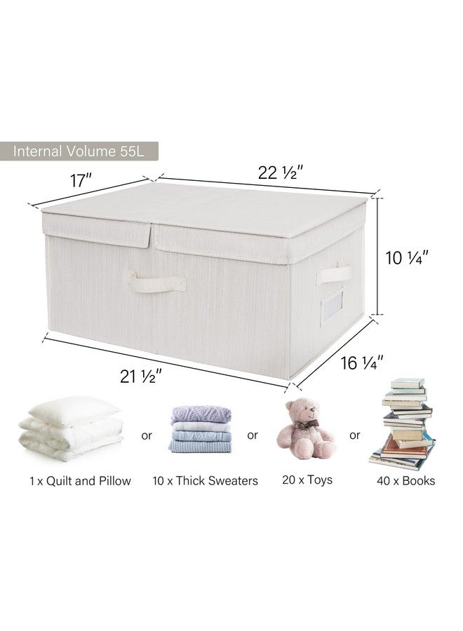 StorageWorks Extra Large Storage Bins with Lids, 55L Decorative Storage Bins with Double-Open Lid and Divider Board, Fabric Bins with Handles, Mixing of Beige, White & Ivory, 2-Pack - Image 2