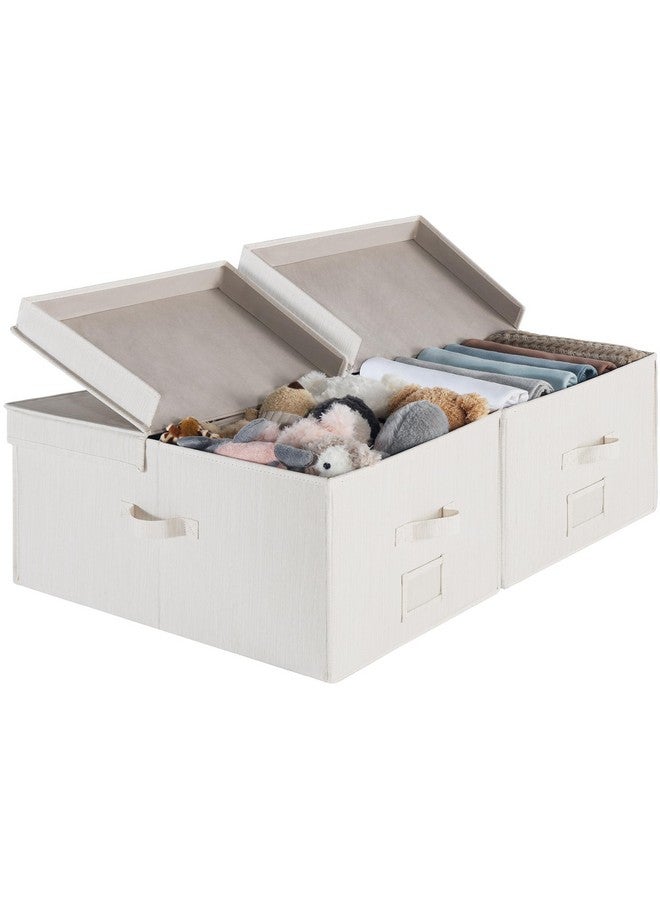 StorageWorks Extra Large Storage Bins with Lids, 55L Decorative Storage Bins with Double-Open Lid and Divider Board, Fabric Bins with Handles, Mixing of Beige, White & Ivory, 2-Pack - Image 1