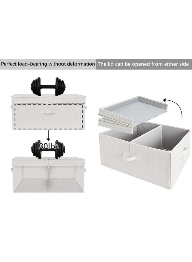 StorageWorks Extra Large Storage Bins with Lids, 55L Decorative Storage Bins with Double-Open Lid and Divider Board, Fabric Bins with Handles, Mixing of Beige, White & Ivory, 2-Pack - Image 3