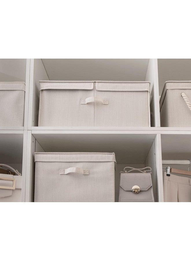 StorageWorks Extra Large Storage Bins with Lids, 55L Decorative Storage Bins with Double-Open Lid and Divider Board, Fabric Bins with Handles, Mixing of Beige, White & Ivory, 2-Pack - Image 5