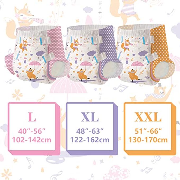 rayihni Adult Printed Diapers,Xx-Large-Fox And Bear, 7 Pieces For Men And Women Leak Protection Heavy Absorbency Protection Diapers - Image 5
