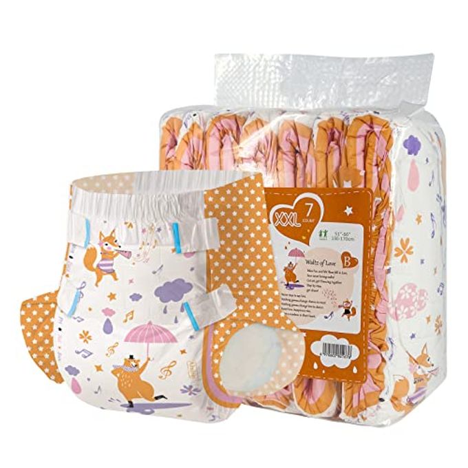 rayihni Adult Printed Diapers,Xx-Large-Fox And Bear, 7 Pieces For Men And Women Leak Protection Heavy Absorbency Protection Diapers - Image 4