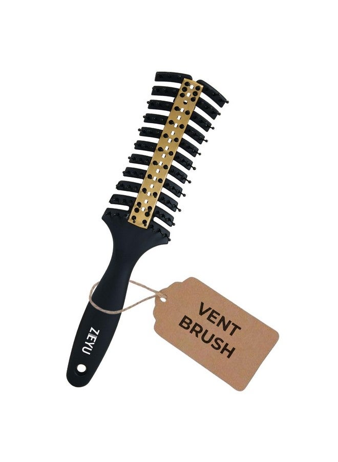 Zeyu Vented Hair Brush with Metal Plate for Quick Blow Drying | Hair Brush for Men & Women | Hair Brush for Men & Women | Flexible & Soft Nylon Bristles | Best Hair Brush for All Hair Types-Thick, Curly, Wavy, Long, Short, Wet And Dry Hair (Black Golden) - Image 1