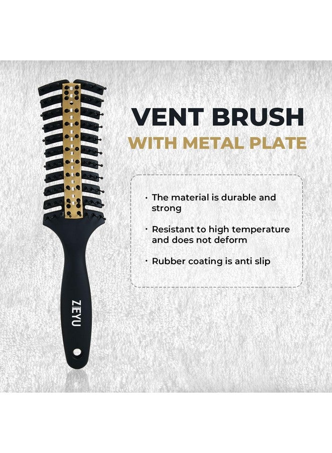 Zeyu Vented Hair Brush with Metal Plate for Quick Blow Drying | Hair Brush for Men & Women | Hair Brush for Men & Women | Flexible & Soft Nylon Bristles | Best Hair Brush for All Hair Types-Thick, Curly, Wavy, Long, Short, Wet And Dry Hair (Black Golden) - Image 2