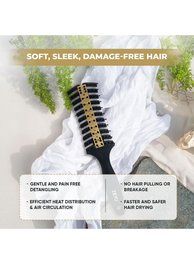 Zeyu Vented Hair Brush with Metal Plate for Quick Blow Drying | Hair Brush for Men & Women | Hair Brush for Men & Women | Flexible & Soft Nylon Bristles | Best Hair Brush for All Hair Types-Thick, Curly, Wavy, Long, Short, Wet And Dry Hair (Black Golden) - Image 3