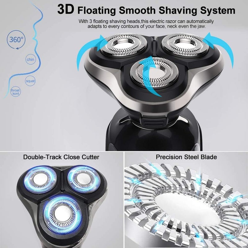 pritech Mens Electric Razor for Men Electric Face Shavers Rechargeable Shaving Men's Cordless Razors IPX7 Waterproof Wet Dry 3 in 1 Rotary Shavers Beard Nose Mustache Trimmer USB Charging - Image 3