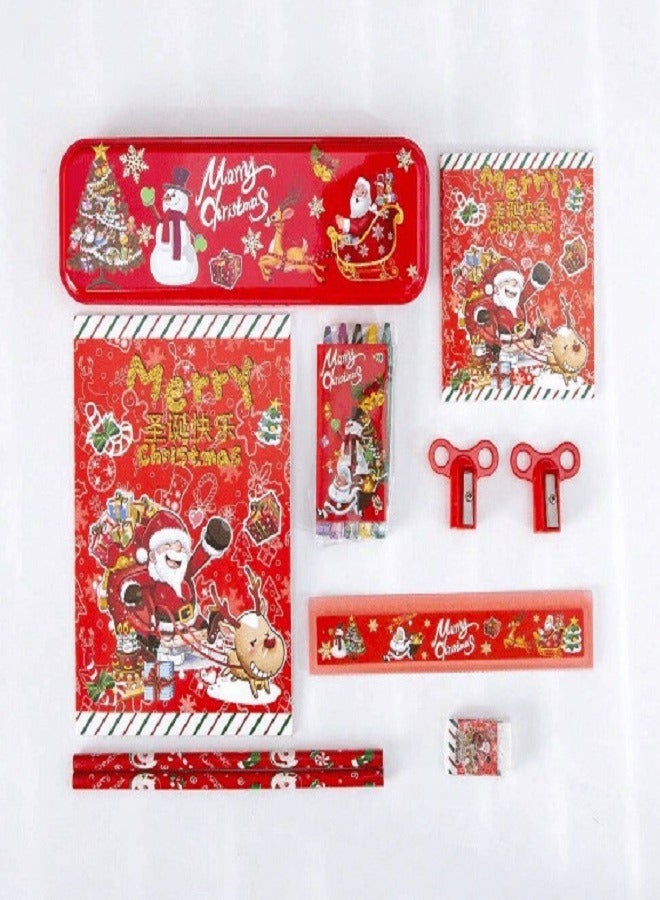 Portable Christmas Stationery Set Pencil Sharpener Kids Party Gifts 10pcs - Image 1