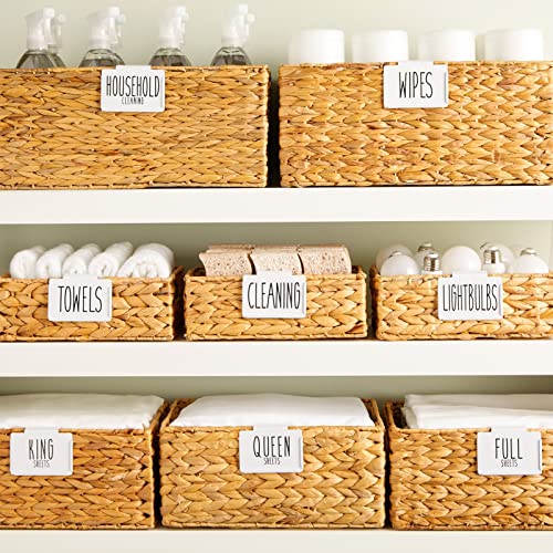Talented Kitchen Storage Bin Labels & Metal Basket Label Holders - White 3.5 x 2.5 in - 8-Pack Holders & 70 Preprinted Tags - Easy-On Design for Home Bathroom Linen Closet - Image 3