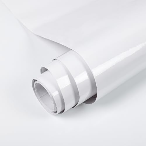 TANONE White Contact Paper 354 X 118 Glossy Peel and Stick Self Adhesive Removable Vinyl Wrap Shiny Wallpaper Decorative for Countertops Cabinets Wardrobe Dressing Table Easy to CleanPure White - Image 1
