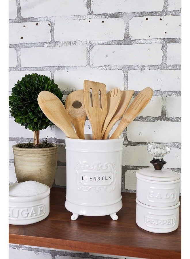 mud pie Mud Pie Circa Utensil Ceramic Holder, 6.5"x5" dia, Utensils - Image 1