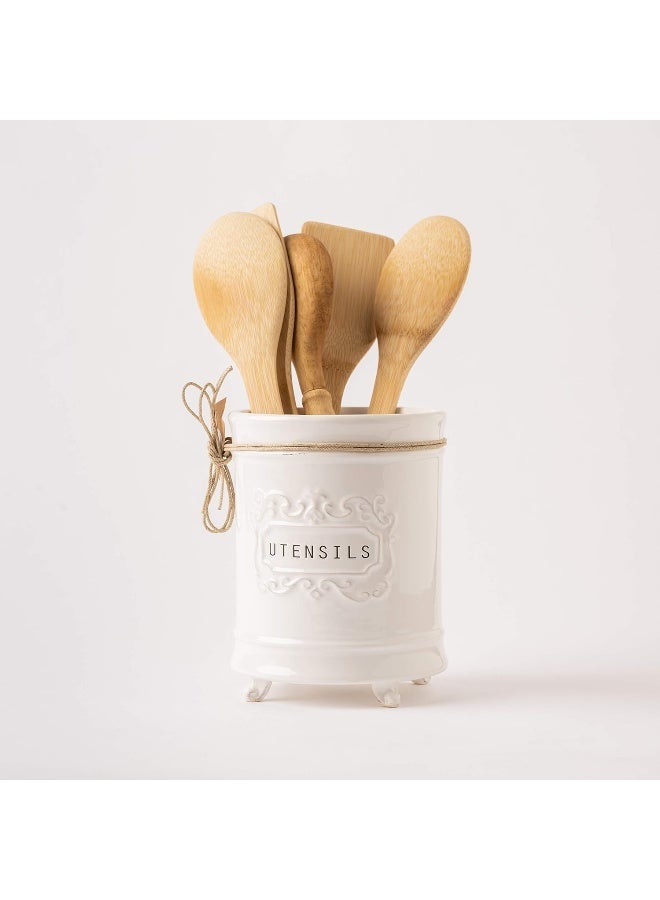 mud pie Mud Pie Circa Utensil Ceramic Holder, 6.5"x5" dia, Utensils - Image 4