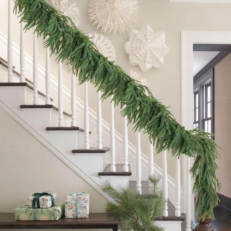 Flagly 9FT Artificial Norfolk Pine Garland, Realistic Christmas Greenery Garland for Mantle, Staircase, Banister, Fireplace, Wall, Door, Table, Indoor & Outdoor Holiday Xmas Decortions - Image 5