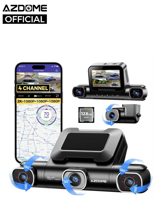 أزدوم كاميرا Dash Cam M660 ذات 4 قنوات من  2K+1K+1K+1K+1K+1K DVR سيارة GPS 5G Wifi مدمج 64GB التحكم الصوتي 24H مراقبة وقوف السيارات رؤية ليلية فائقة - Image 1