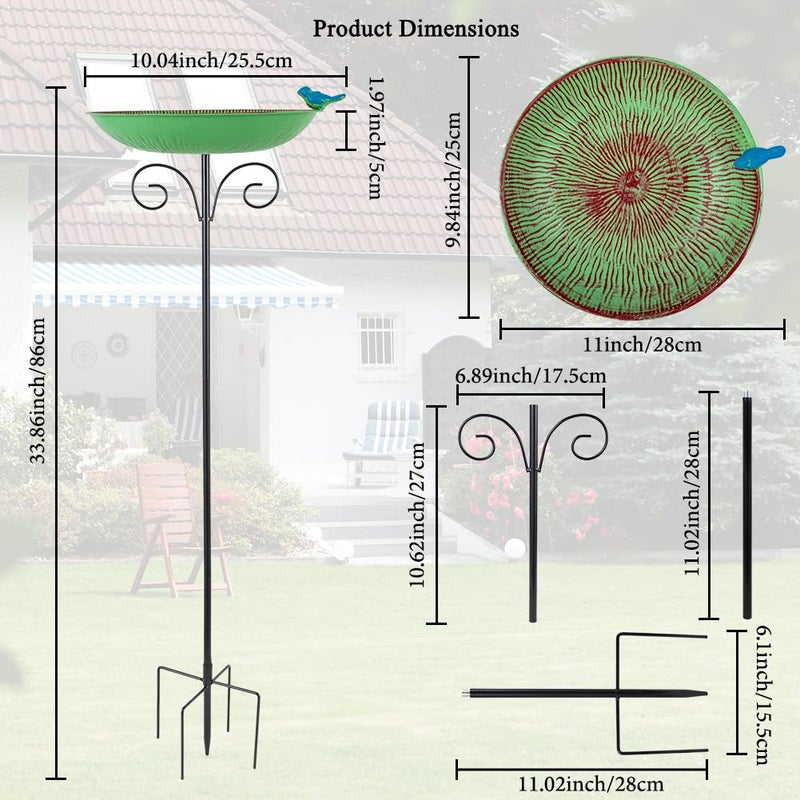 VEWOSTAR Metal Bird Bath for Outdoor,10" Standing Frees Birdfeeder with Metal Stake,Vintage Bird Baths Feeder Bowl for Outdoors Garden Patio Yard Lawn Decor (Green) - Image 2