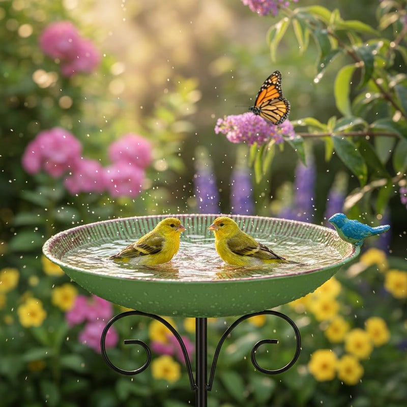 VEWOSTAR Metal Bird Bath for Outdoor,10" Standing Frees Birdfeeder with Metal Stake,Vintage Bird Baths Feeder Bowl for Outdoors Garden Patio Yard Lawn Decor (Green) - Image 4