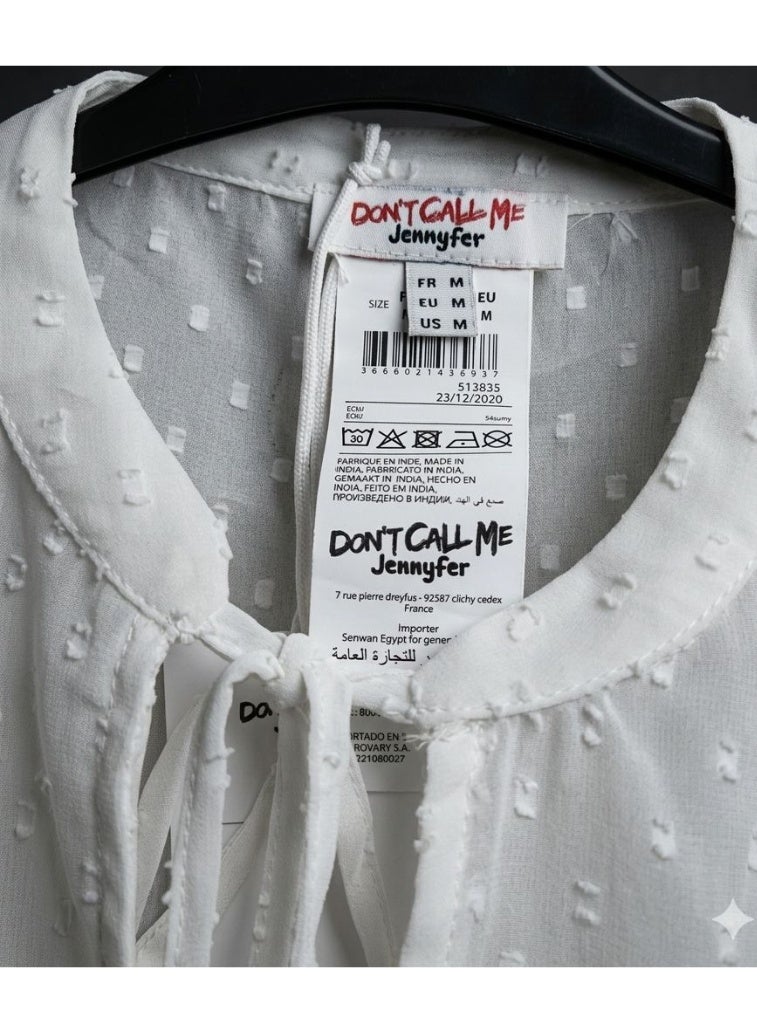 Don't Call Me Jennyfer Chiffon Clip-Dot Long Sleeve Crop Blouse - White - Image 2