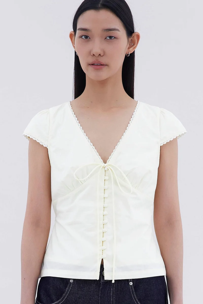The Editor's Market Mariette Lace Trim Fitted Blouse