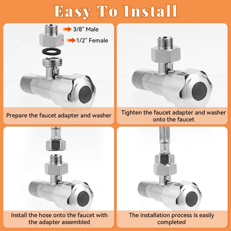 NEATABY Water Line Adapter, 2 Pcs 1/2" Female to 3/8" Male Brass Reducer Adapters, Compression Pipe Fittings with Rubber Washers for Kitchen Bathroom Water Heater Supply Hose - Image 5