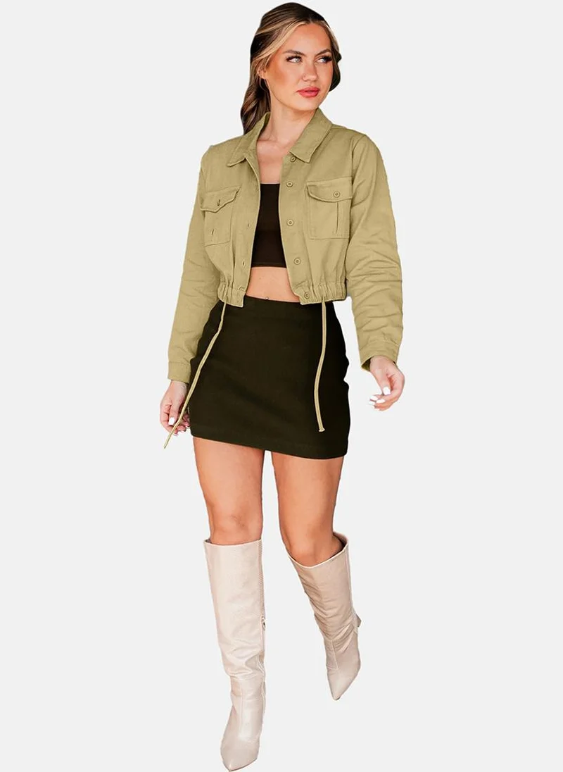 YUNIQEE Khaki Regular Fit Spread Collar Long Sleeves Shirts