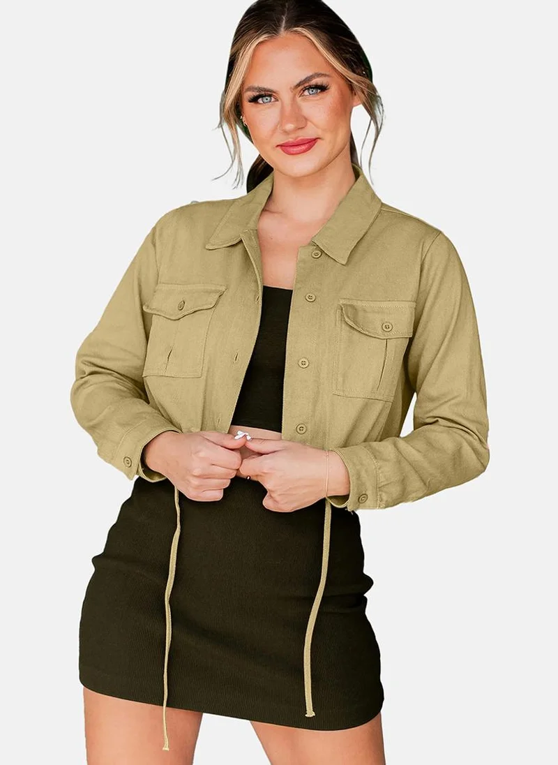 يونيكي Khaki Regular Fit Spread Collar Long Sleeves Shirts