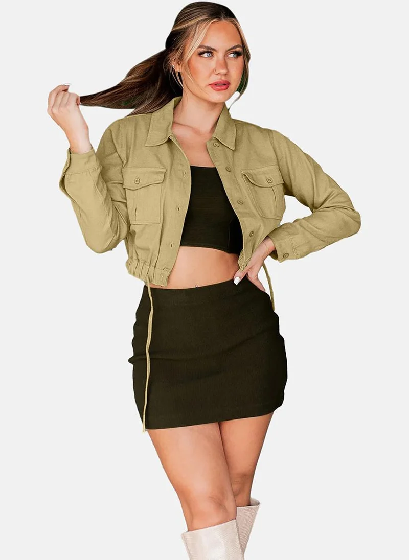 YUNIQEE Khaki Regular Fit Spread Collar Long Sleeves Shirts